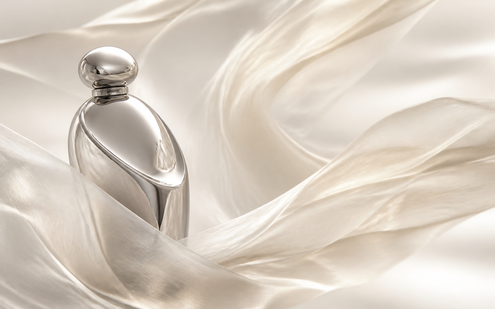 Flowing ivory fabric and polished silver object